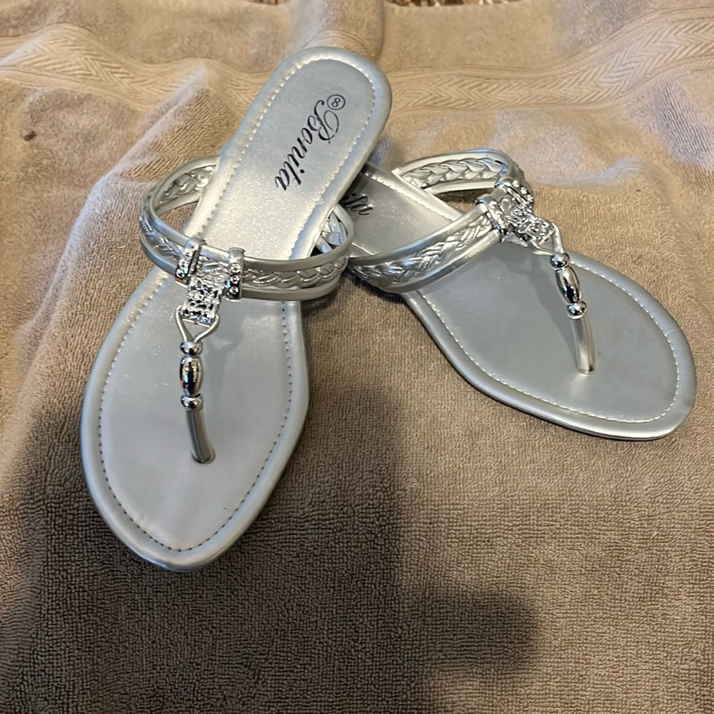 Bonita silver sandals with silver color beads and rhinestones new perfect summer